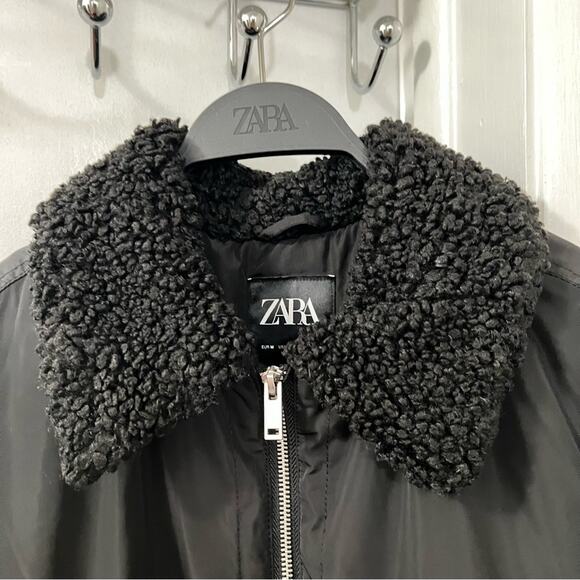 MEN ZARA BLACK MATCHING COLLAR PUFFER JACKET Size Medium - Picture 12 of 13